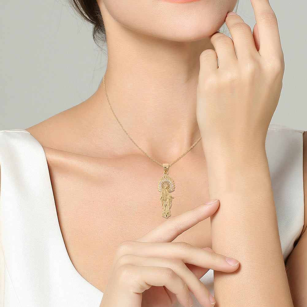 Collar con colgante de Nuestra Señora de oro real chapado en cobre al por mayor